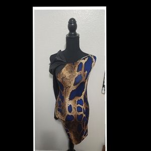 Blue and Brown Snake Print One-Shoulder Dress